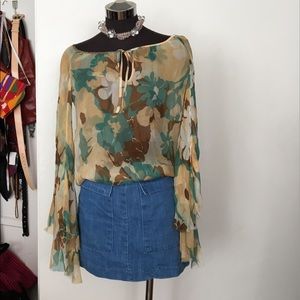 Paul & Joe Floral Silk Bell Sleeve Blouse EUC